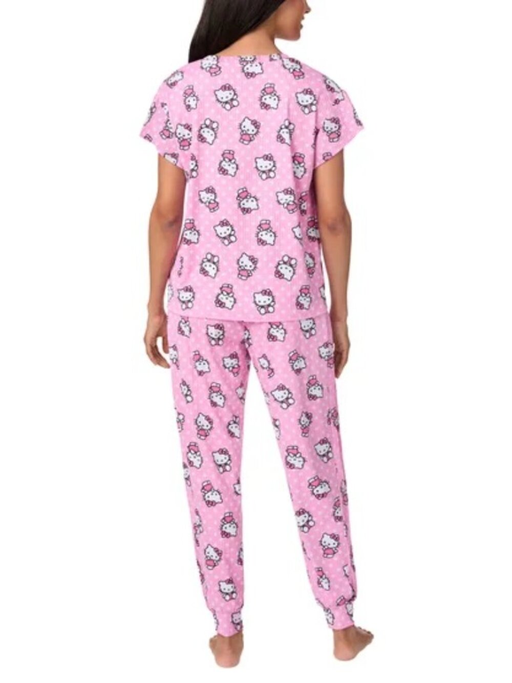 NEW Hello Kitty 2 Pc Pajama Set NWT XL Short Sleeve Top Jogger Pants Pink - Picture 8 of 10